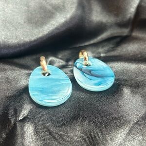 Blue chunky marble earrings oval shaped